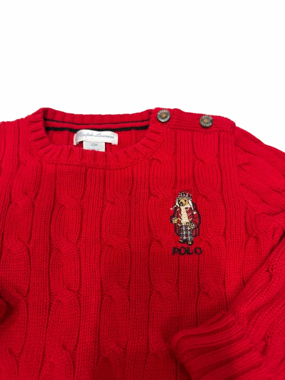 Ralph Lauren Baby Cotton Cable-Knit Sweater Red‎ 12 Month